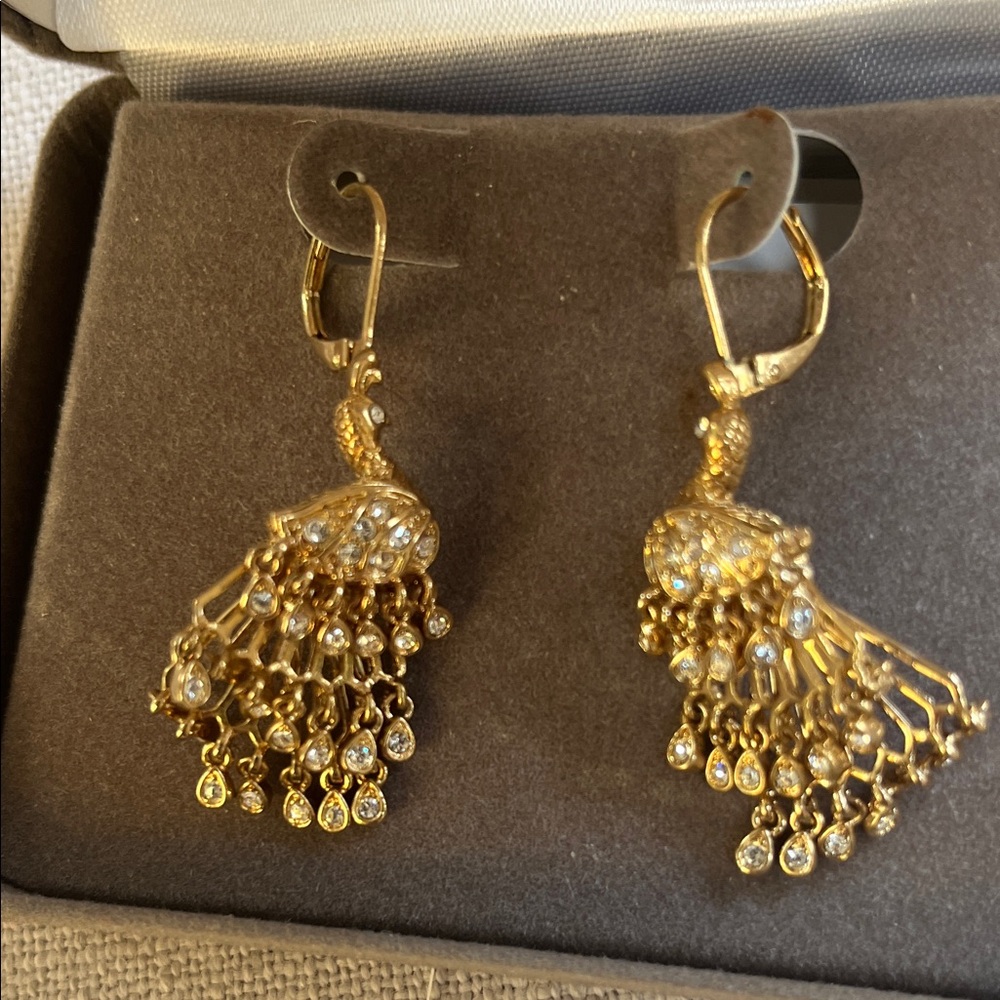 Nolan Miller Wild Peacock Gold Crystal Drop Earrings - Picture 3 of 6